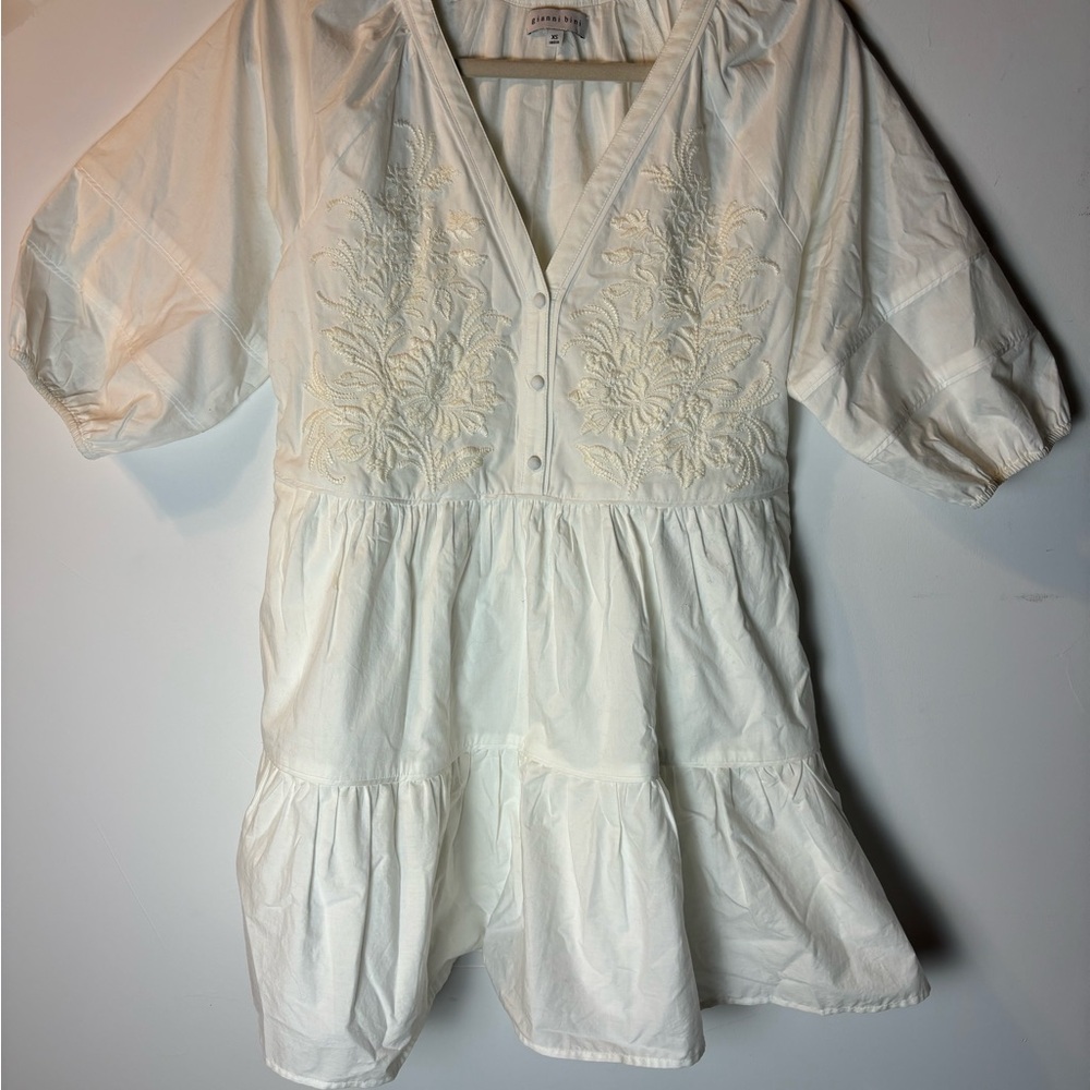Gianni Bini Ivory Embroidered Blouse Mini Dress